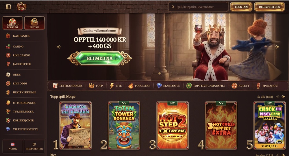 Crazytower Casino – casino med raskest utbetaling